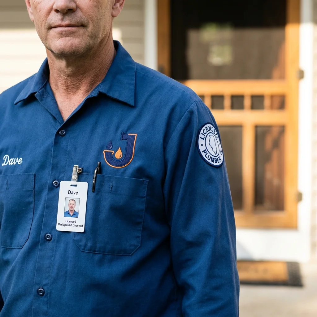 Licensed plumber showing ID badge in La Verne, CA