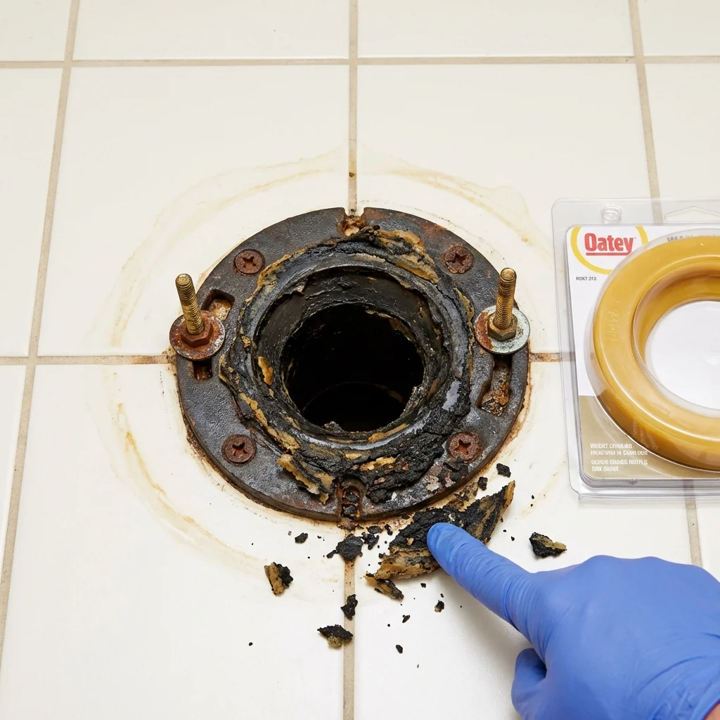 Failed wax ring showing water seepage at the base of a toilet in a La Verne, CA home